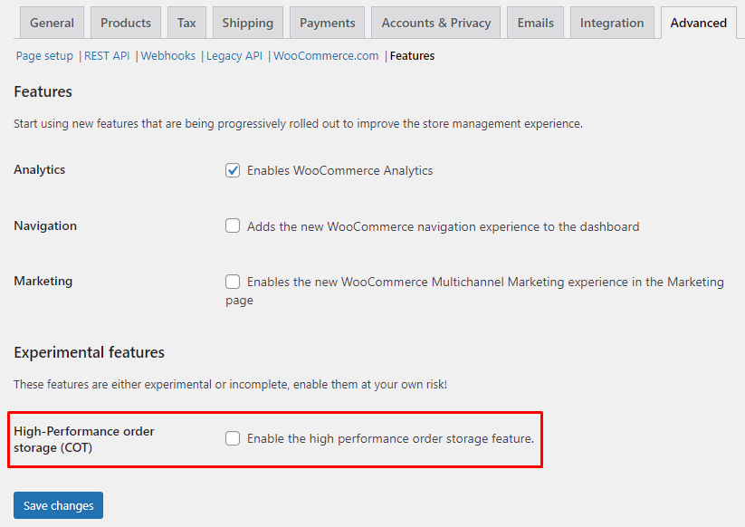 painel de configurações woocommerce