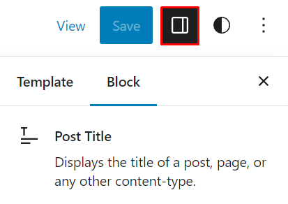 ícone de configurações do bloco do editor que se assemelha a uma tela com uma barra lateral direita