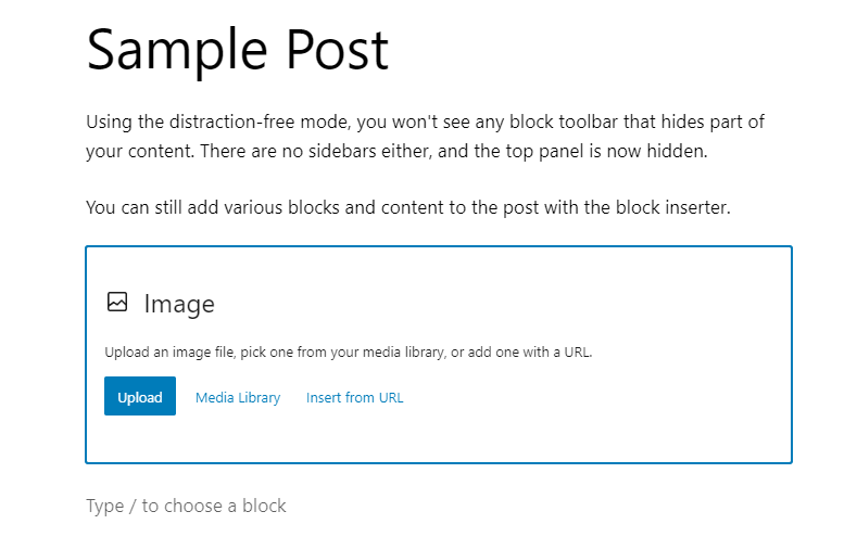 modo livre de distrações disponível na página e no editor de posts