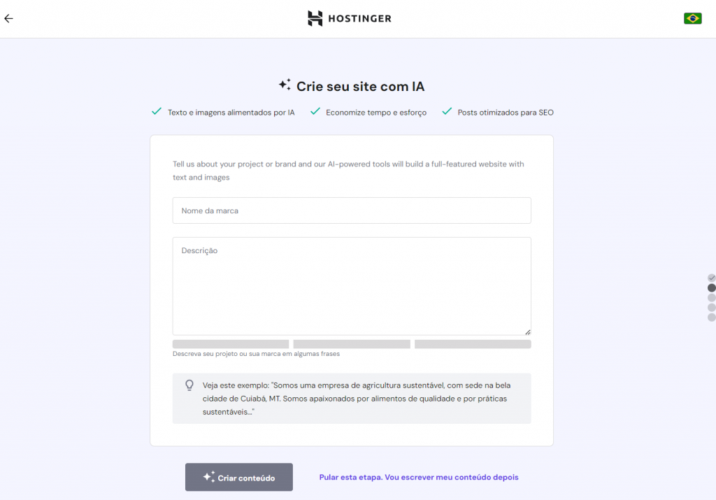 Interface do Assistente WordPress com IA da Hostinger