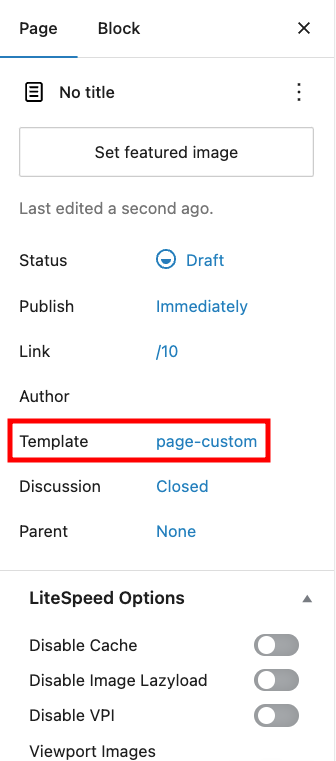 selecionando template personalizado no wordpress