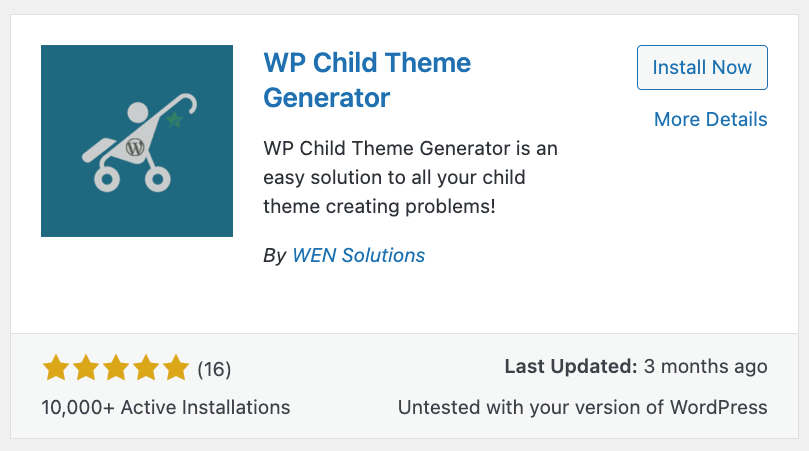 instalando o plugin wp child theme generator