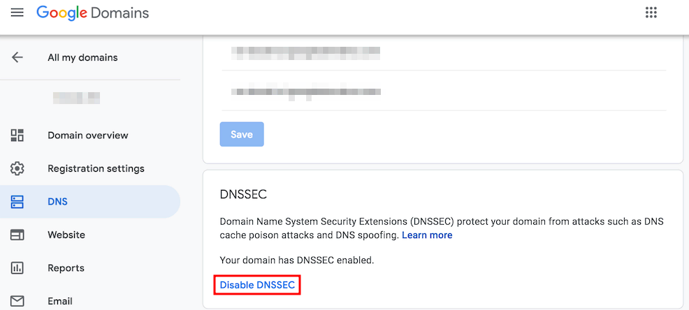 desativando dnssec no google domains