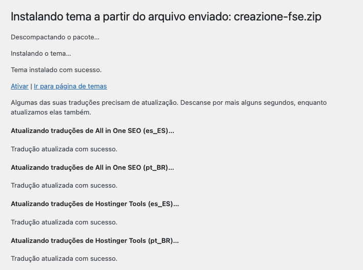 ativar tema após upload de arquivo zip no wordpress