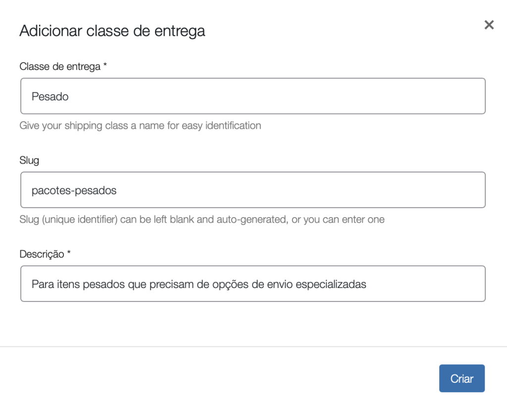 adicionando classe de entrega no woocommerce