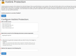 configuração de proteção de hotlink no cpanel