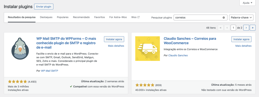 pesquisando plugins woocommerce no wordpress