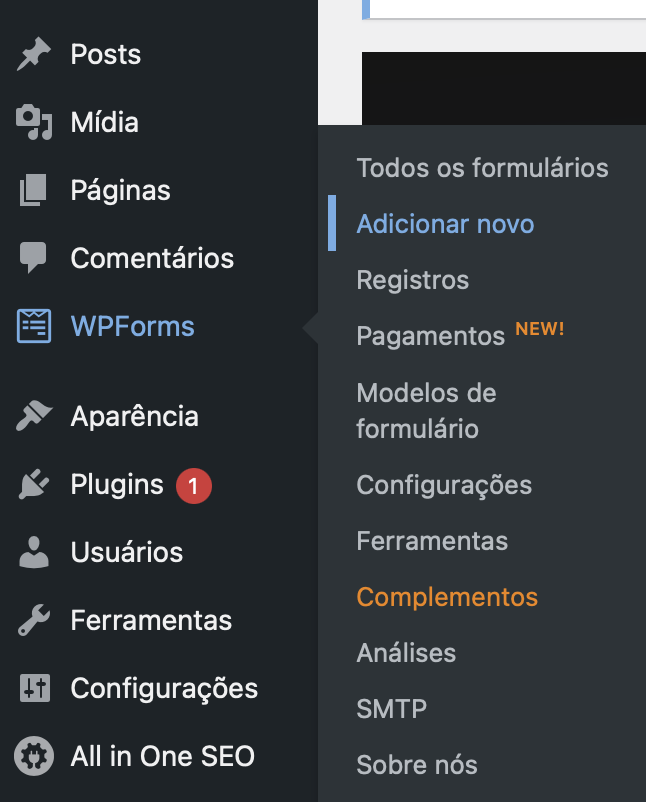 botão adicionar novo no plugin wpforms do wordpress