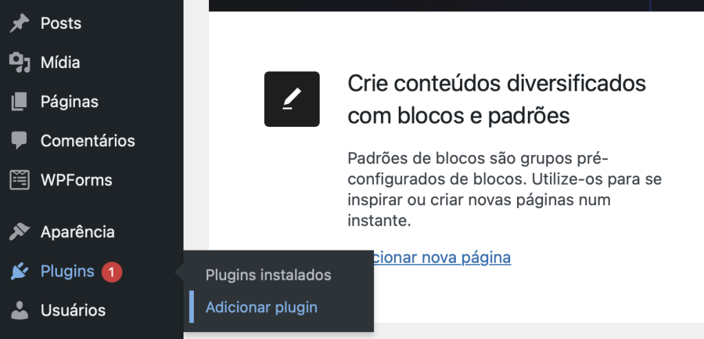 botão adicionar plugin no wordpress