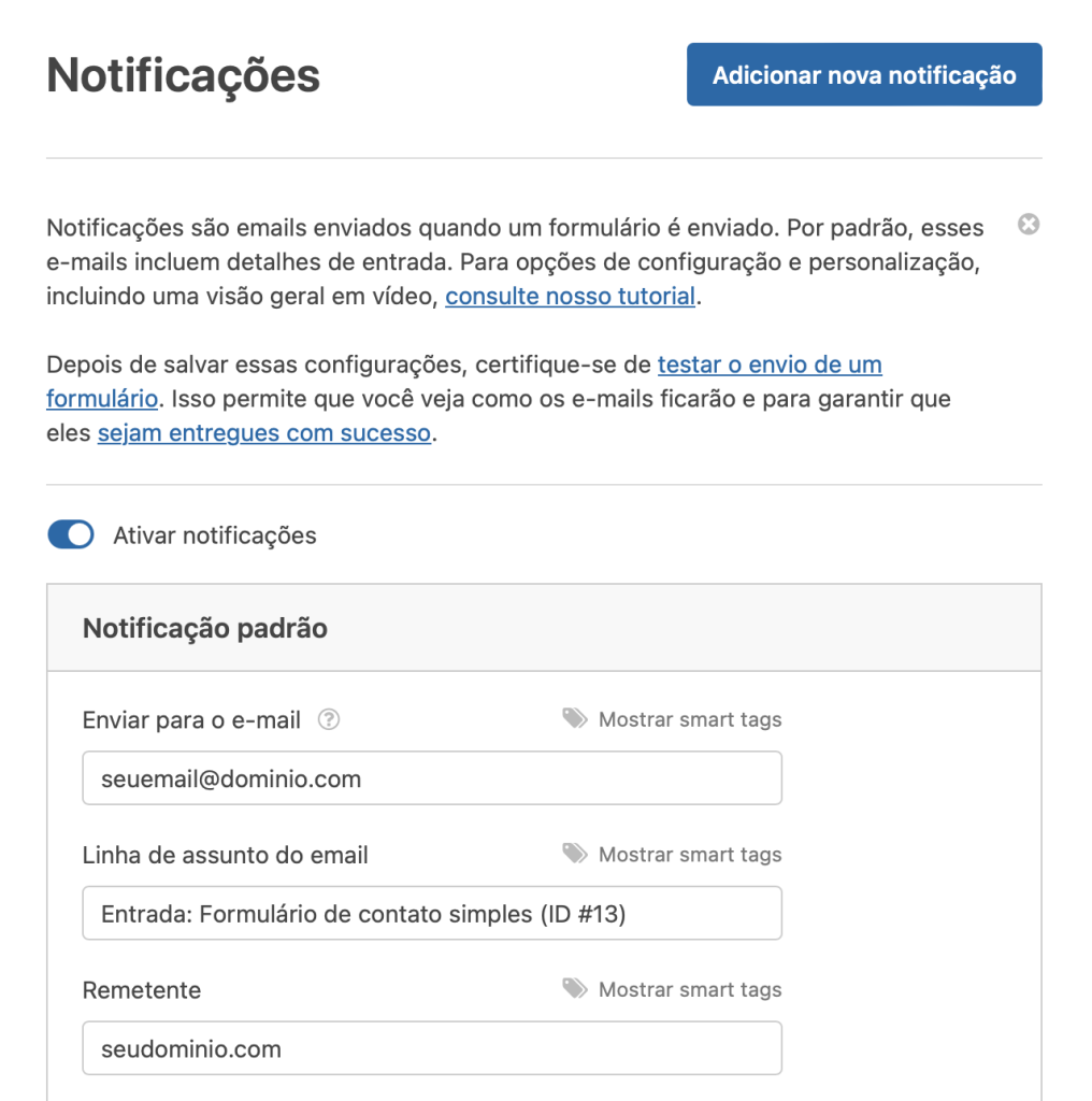 configurando notificações no wpforms