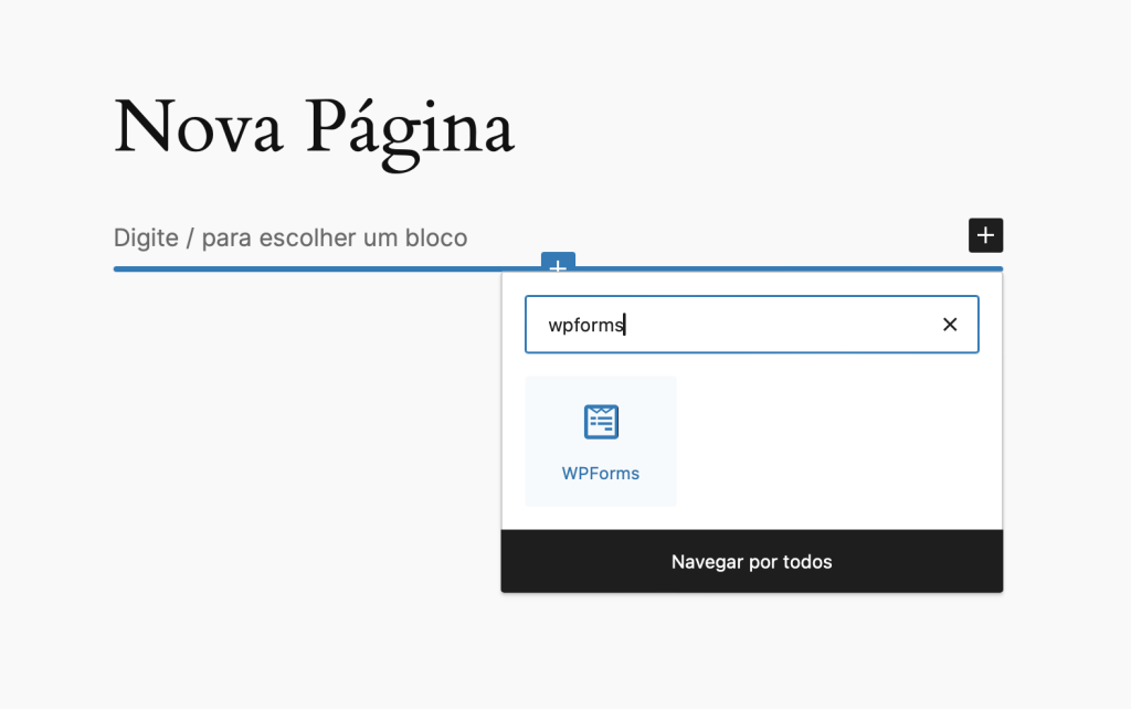 adicionando bloco do wpforms a página no wordpress