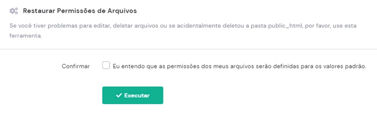 opção de restaurar permissão de arquivo no hpanel da hostinger