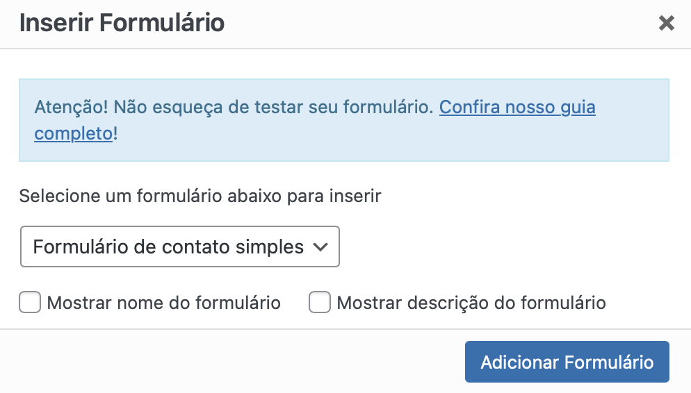 adicionando formulario de contato wordpress do wpforms pelo editor clássico