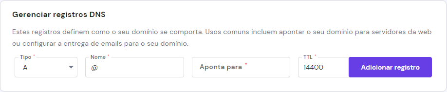 gerenciando registros dns no hpanel