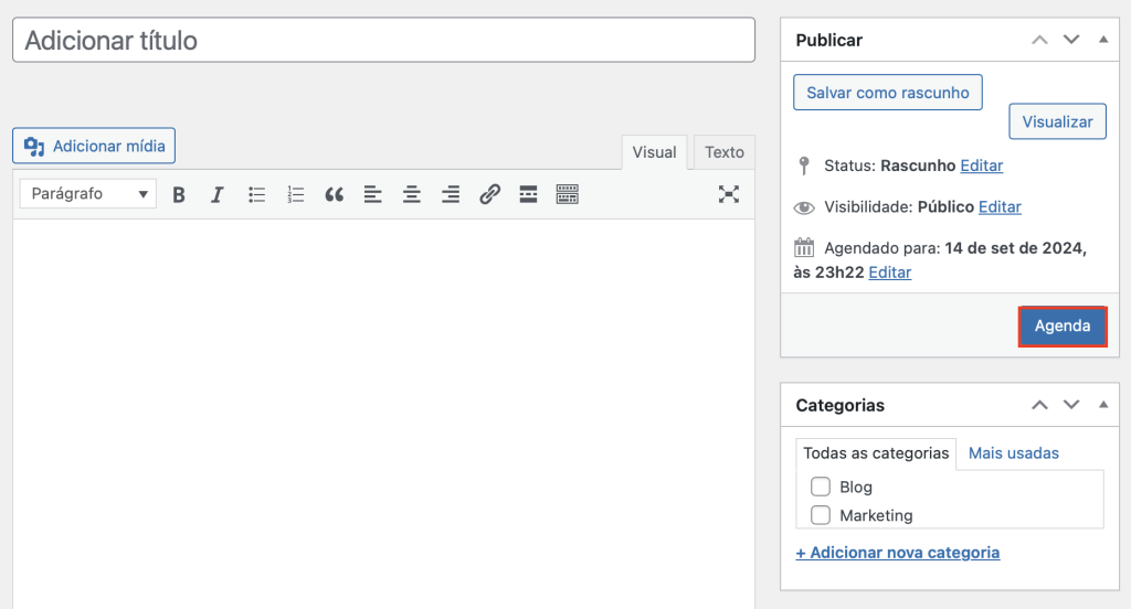 agendando posts no editor clássico do wordpress