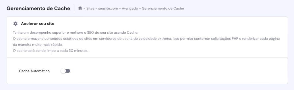 gerenciador de cache do hpanel