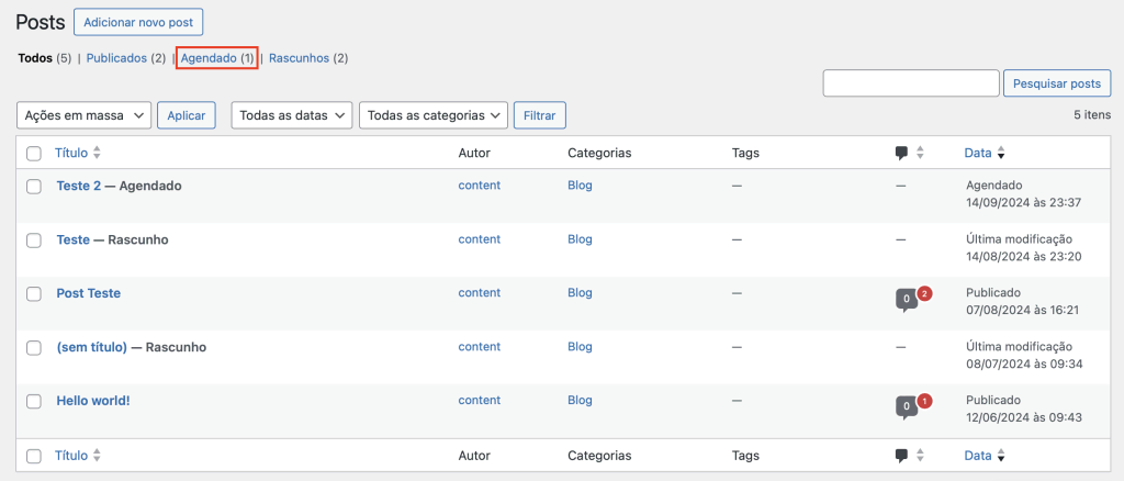 exibindo todos os posts agendados no wordpress