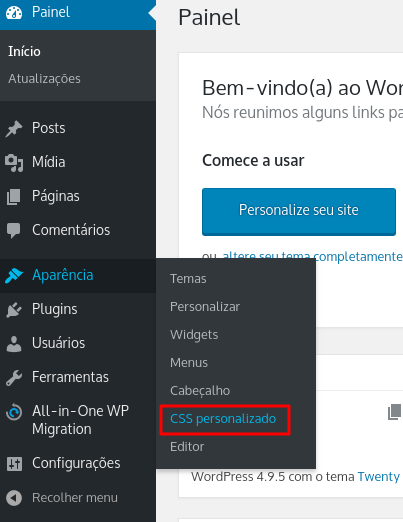 usando css personalizado para remover orgulhosamente desenvolvido com wordpress