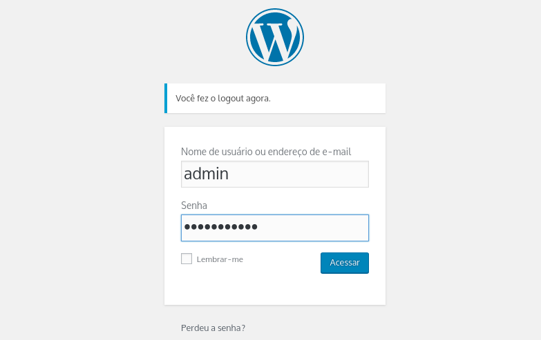 fazer login no wordpress para acessar o painel de controle