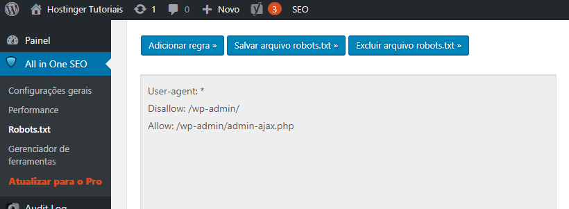 edição do arquivo robots.txt no plugin all in one seo pack