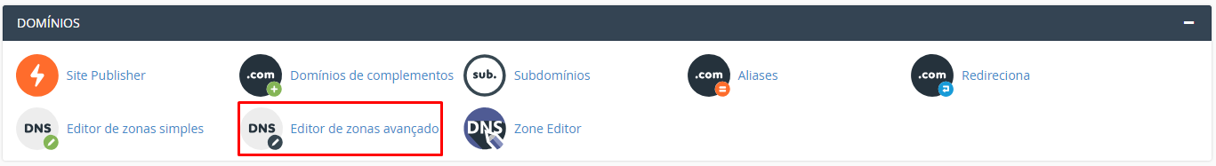 editor de zona de dns avançado no cpanel