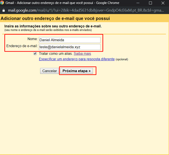 adicionando novas contas ao gmail