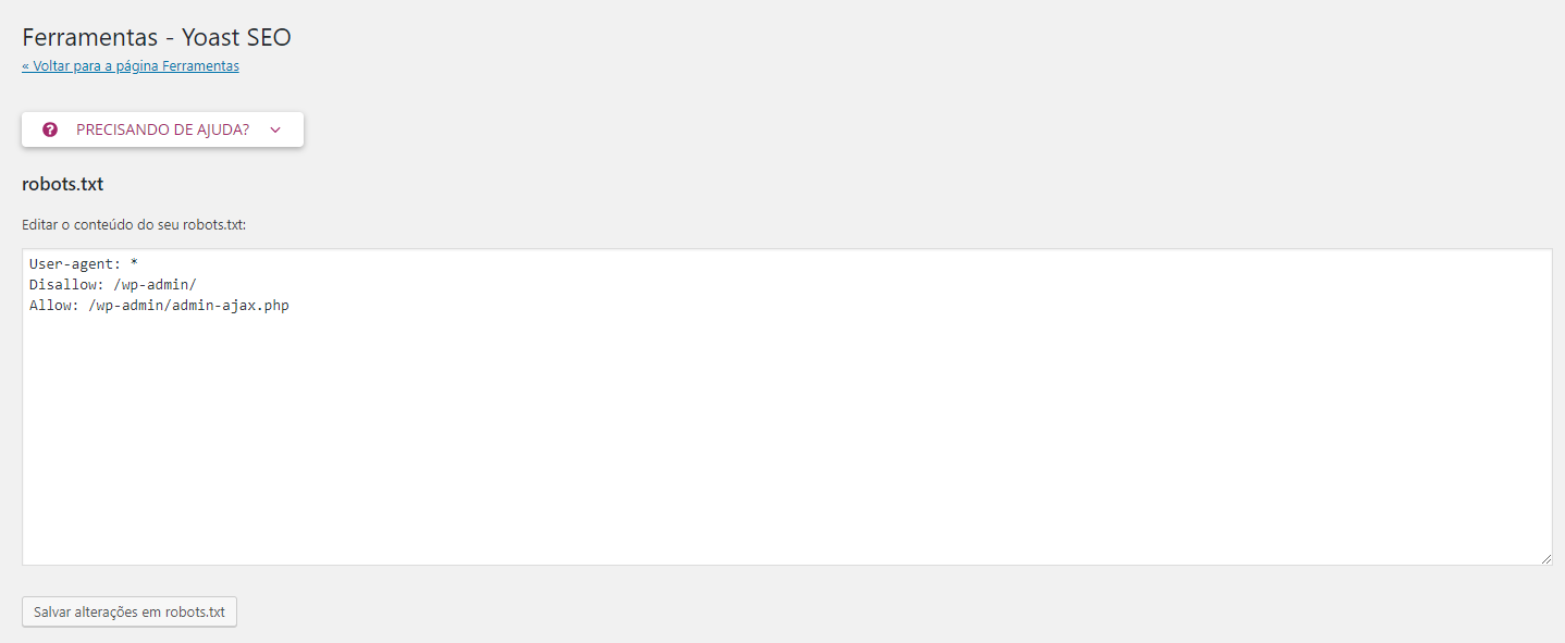 botão de saltar alterações de arquivo robots.txt no plugin yoast seo