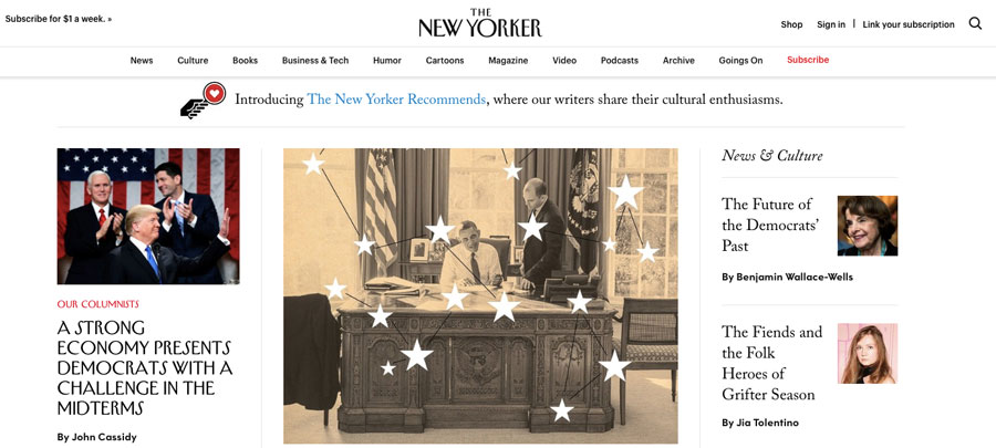 página inicial do site new yorker