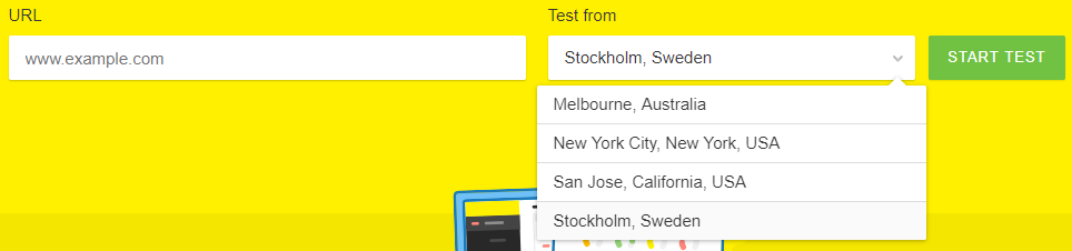 teste de velocidade ferramenta pingdom em várias localidades