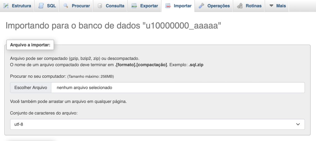 importando banco de dados no phpmyadmin