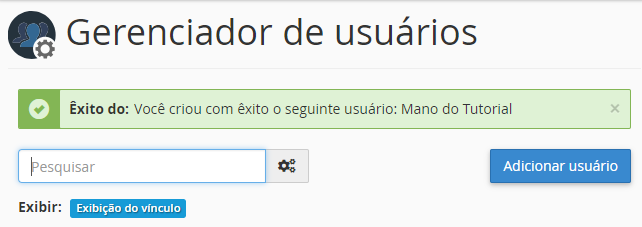 confirmação de usuário criado no cPanel