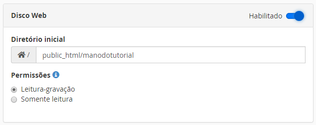 configurações de disco web no cpanel