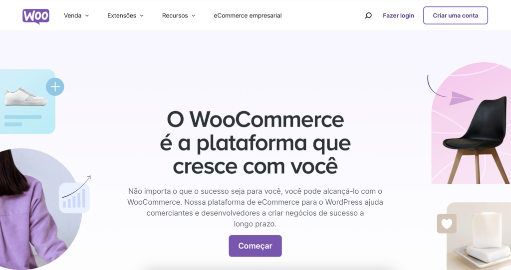 página inicial do woocommerce na web