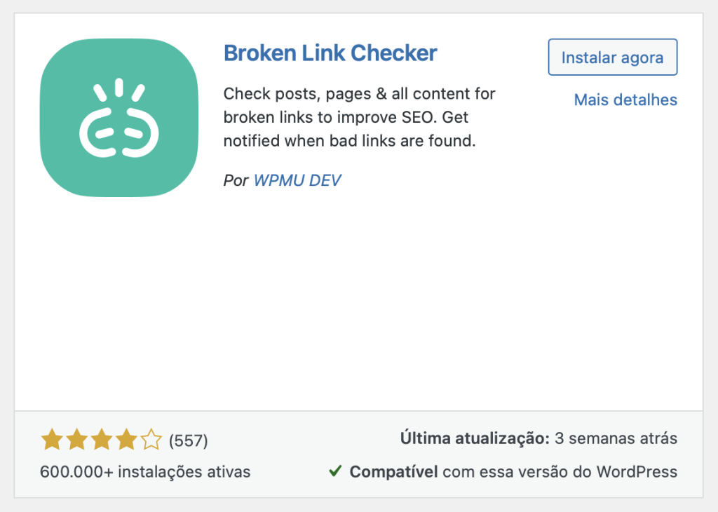 instalando o plugin broken link checker no wordpress