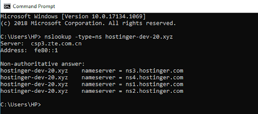 resultado de lookup dns no prompt de comando