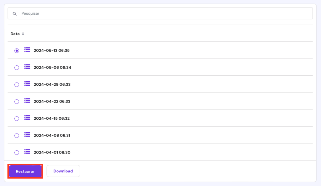 restaurando backup de banco de dados pelo hpanel