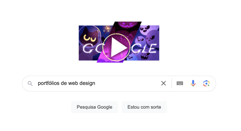 pesquisando portfólios de web design no google