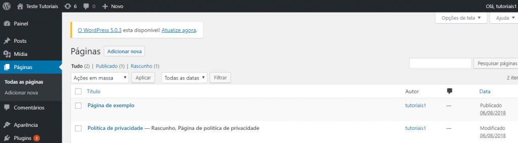 criar páginas no wordpress