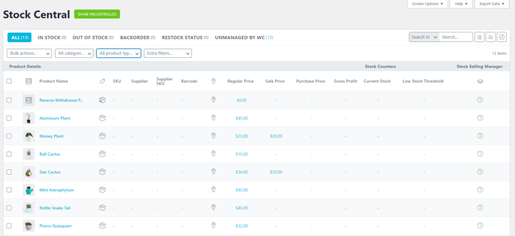 tela de estoque do plugin ATUM WooCommerce Inventory Managemen