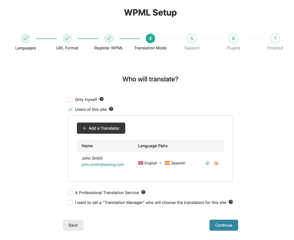 painel do plugin wpml