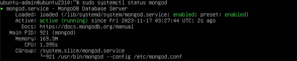 status de serviço do mongodb no terminal