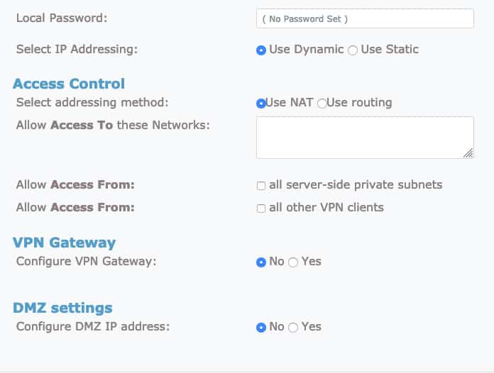 aba de mais configurações no openvpn