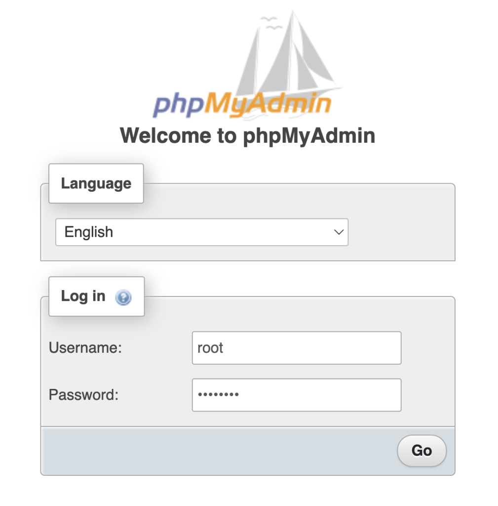 tela de login do phpmyadmin