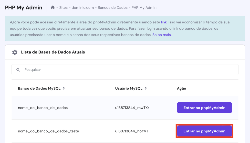 entrar no phpmyadmin no hpanel