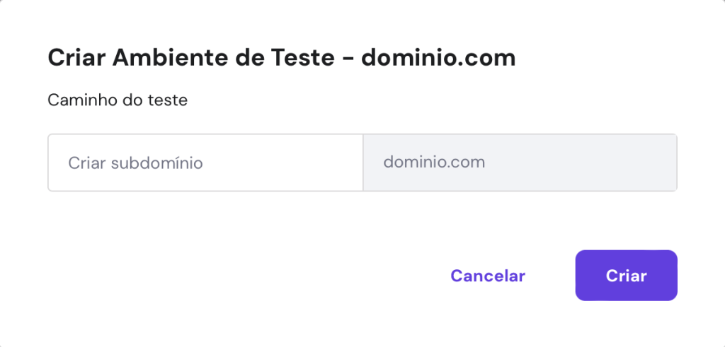 criar ambiente de teste no hpanel