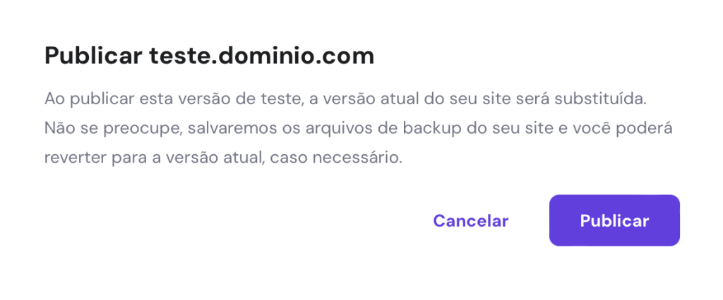 aviso para publicar site de testes wordpress