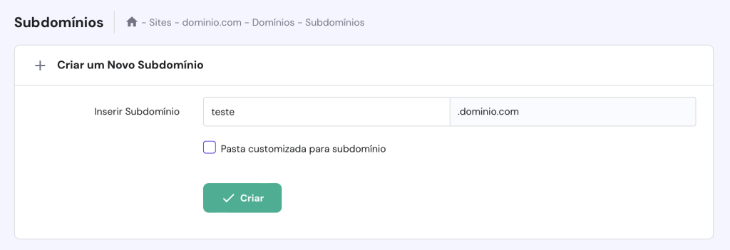 criando novo subdomínio no hpanel