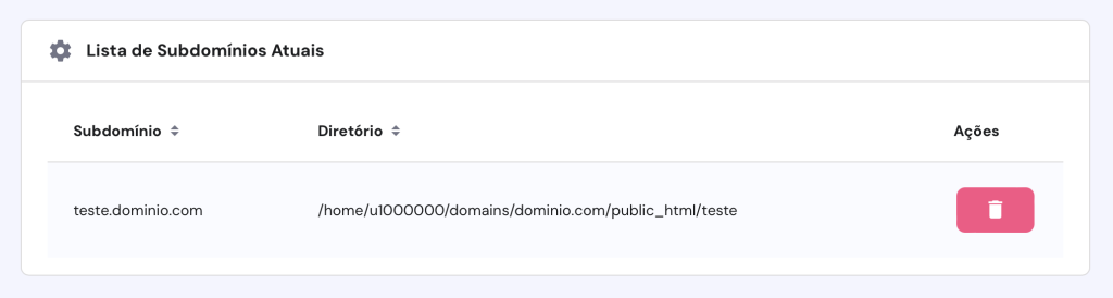 lista de subdomínios do hpanel