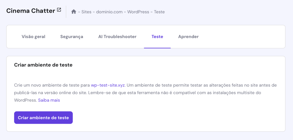 aba teste do hpanel