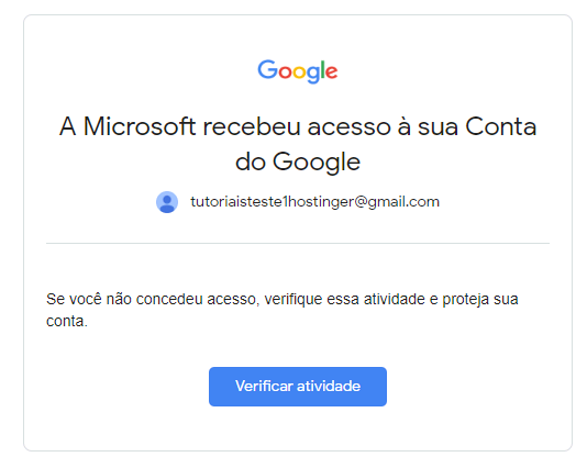 acesso concedido ao gmail no outlook